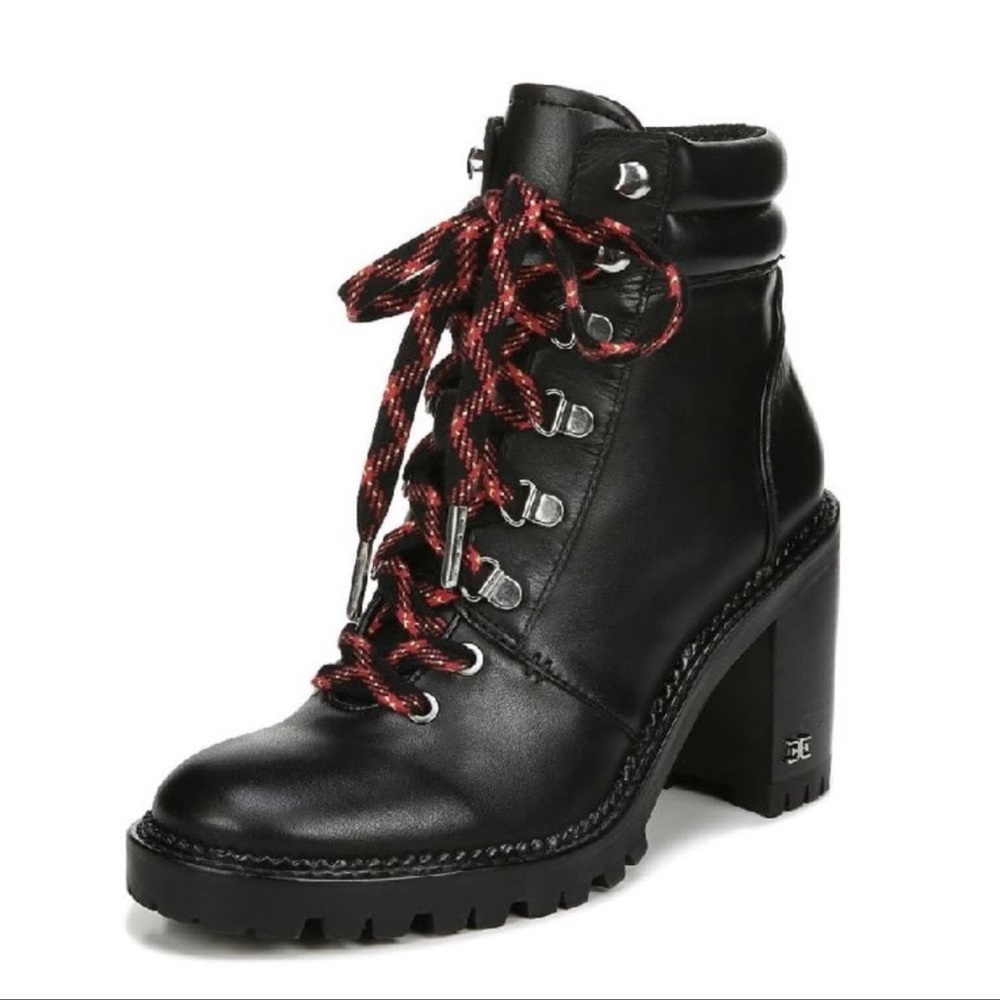 Sam Edelman Sade Leather Heel Hiker Moto Combat Chunky Lug Sole Boots